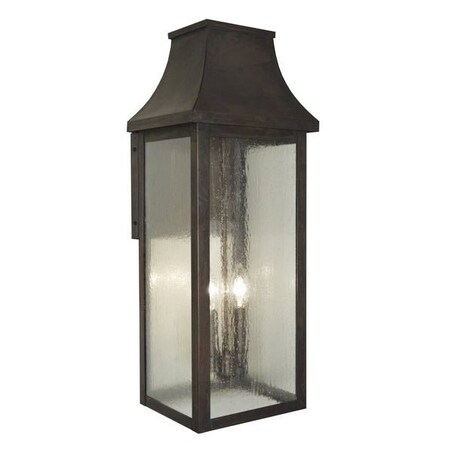 Arroyo Craftsman 9" Providence Long Body Flush Wall Mount, Antique Copper, Rain Mist Glass PRW-9RM-AC